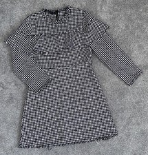 BNWT ZARA WOMEN TWEED RAW EDGE FRILL 3/4 SLEEVE MINI DRESS SIZE M RRP £49.99