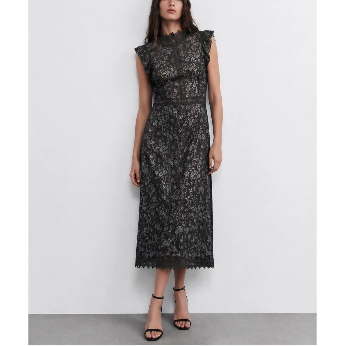 zara black lace maxi dress Delicate Lace Slit Front Maxi Dress - Black main image 0