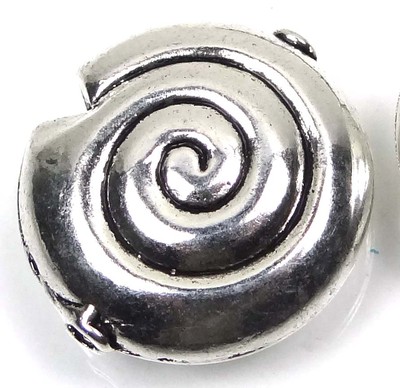 2 Large Silver Pewter Spiral Snail Shell Pendant Focal Beads 30mm