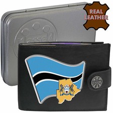 Botswana Wallet Botswanan Flag Emblem Soft Genuine Leather Men's Gift Tin RFID