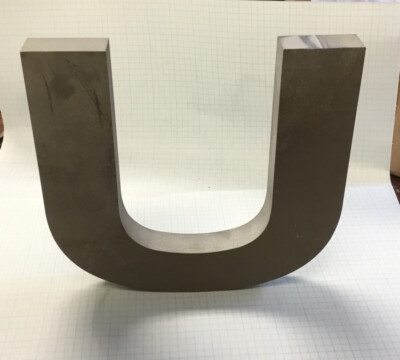 Metal Letter  U  - 8.75 Inch Tall  1-1/4 Thick Alum. Waterjet Cut Letter HEAVY!