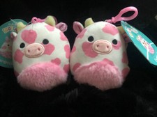 Squishmallow Evangelica 3.5  Valentines Clip Cow 2023 Stuffed Plush NWT 2 PACK
