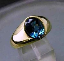 1.60Ct, 14K Yellow Gold Plated Oval Cut Lab Created Blue Topaz Solitaire Ring