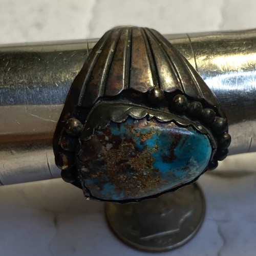 Old Pawn Native American Navajo Rich Blue Bisbee Turquoise Sterling Silver Ring - Picture 8 of 14