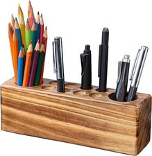 Desk Pen Holder Solid Wood Desk Organizer Rustic Wooden Pencil Holder Fountain P