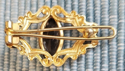 2x FINE Barrettes FACETED Black Glass Marquis Goldtone Stamped ROCOCO CHILD NOS - Picture 3 of 6