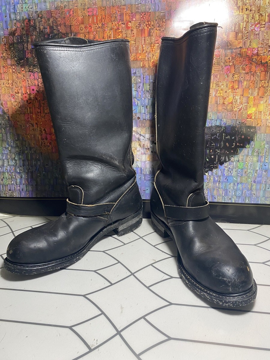 Vtg Horsehide Buckle STEEL TOE Nylon Corded ENGINEER Motorcycle