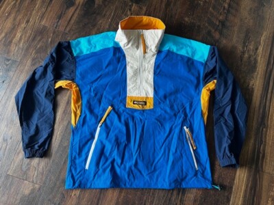 NEW Columbia Men s Large Riptide Retro Anorak 1/4 Zip Bright Indigo Jacket