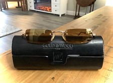 VTG AUTHENTIC GOLD  WOOD PARIS FRANCE BROWN RIMLESS SUNGLASSES S536 w/ CASE NEW