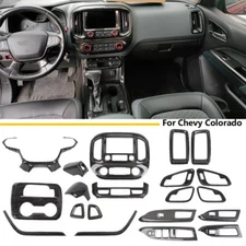 Black Wood Grain Interior Full Cover Trim Accessories Set For Chevy Colorado 14+