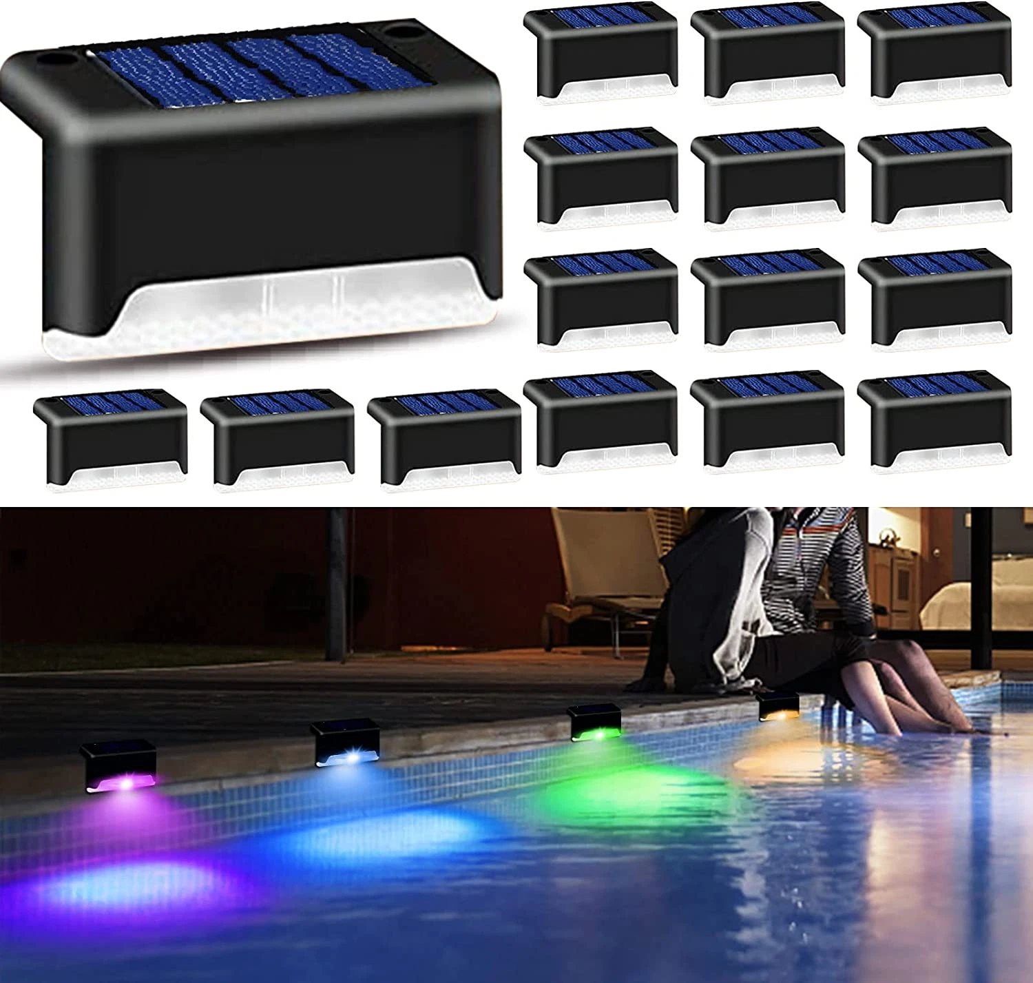 16Pcs Solar Pool Side Lights Color Changing Deck Lights Outdoor LED Step Lamp
Opens in a new window