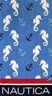 Nautica Beach Towel Seahorse Aquatic Print Blue White Logo 35” x 66” 100% Cotton