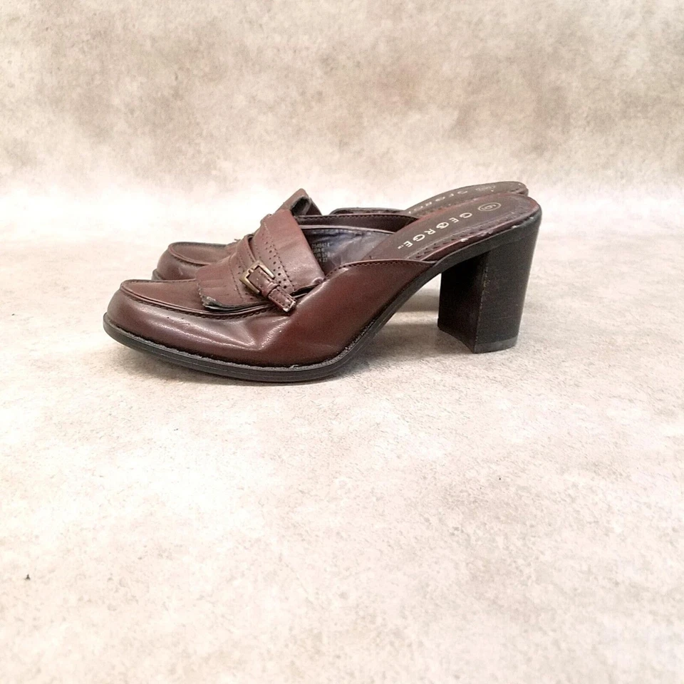Mules George para mujer Mallory talla 6 marrón sin cordones con flecos tacón bloque Foto 4 de 4
