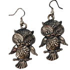 Large Silver Owl Earrings Dangle Drop Boho Bohemian Nature Hoot Hooter Bird Gift