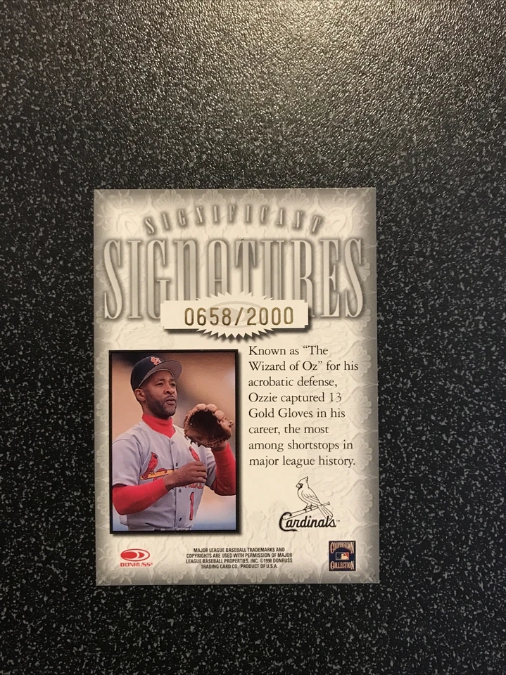Ozzie Smith 1998 Donruss Signature Series Auto Autograph 0658/2000 - Image 3 of 3