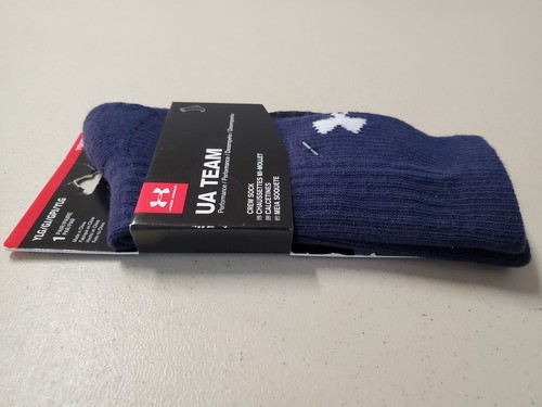Under Armour Team Kids Navy Blue Crew Sock Polyester UA Logo Performance YLG 1-4 - Picture 7 of 7