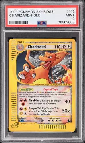 2003 Pokémon Skyridge Charizard 146/144 Crystal Holo Rare PSA 9 MINT SWIRL🌀