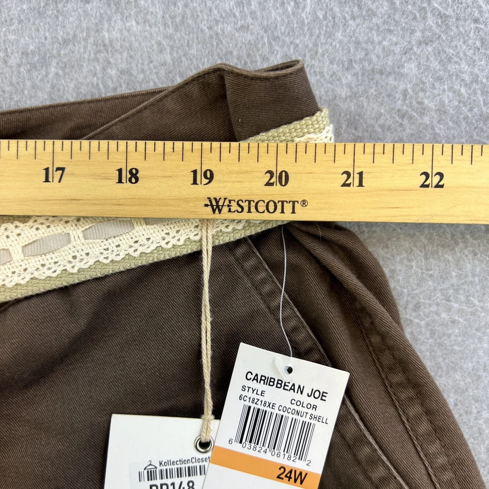 Caribbean Joe Pants Womens 24W Brown Hurricane Twill Straight Fit Belted NWT - Image 2 of 4