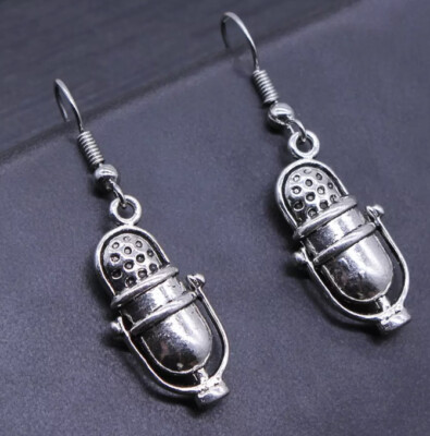 Vintage Inspired Silver Microphone Earrings, 1 , Music, Podcast Gift, New