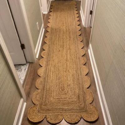 Runner Jute Rug Scallop Carpet Handmade Farmhouse Natural Braided Rustic Look