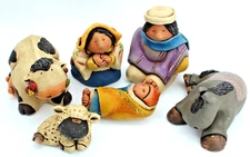 Hand Crafted & Painted Clay Andean Culture Folk Art Nativity Set 6 Pieces