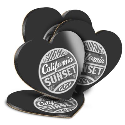 4x Herz MDF Untersetzer - BW - Huntington Beach Surfing California #40585