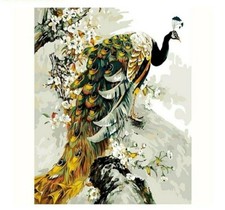 Kit de pintura hágalo usted mismo pavo real dorado amarillo adultos niños pintura por números lona 40x50 cm