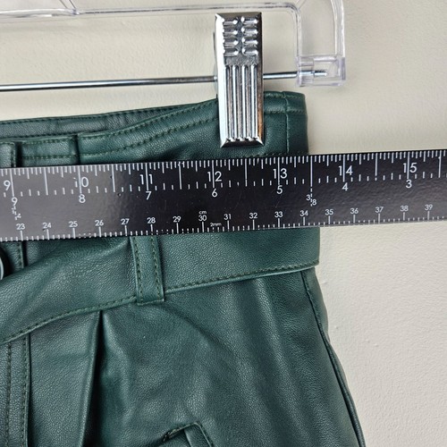 GREEN FAUX LEATHER SKIRT Forever 21 Womens M Button Paper Bag Waist Fall Lined - Picture 4 of 9
