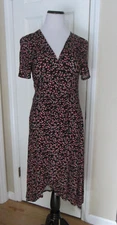 NWT $60 STUDIO B BY BOBEAU Black Floral Knit Rowan Wrap V-Neck Dress – Med