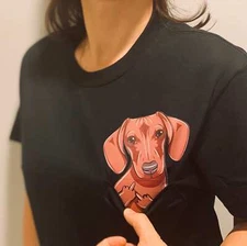 Dachshund Dog With Middle Finger In The Pocket Funny T-shirt Pocket Shirt Dog