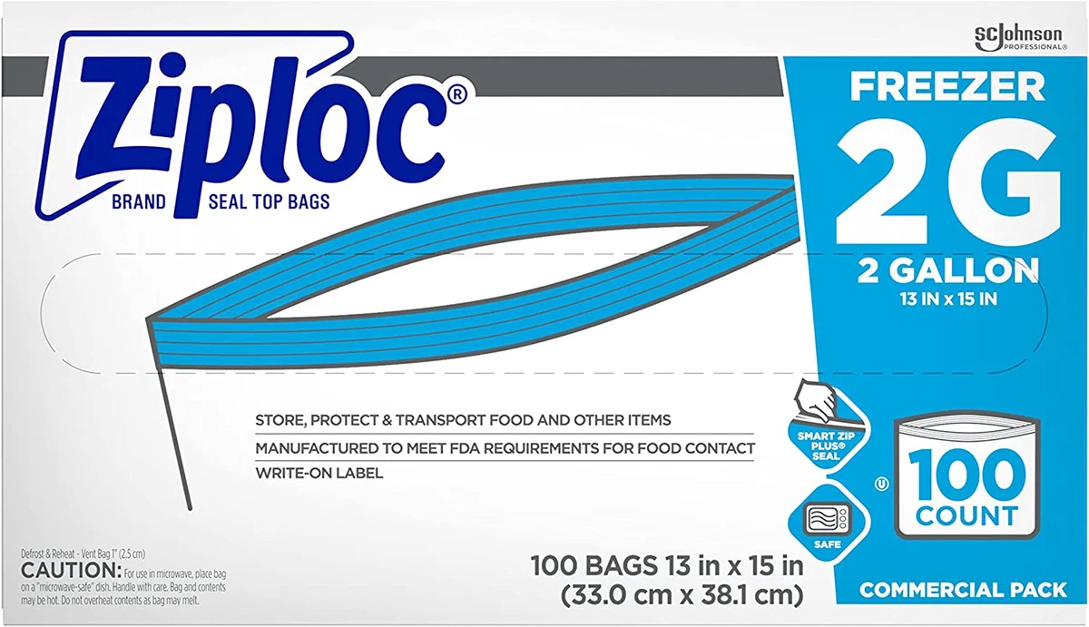 100 Pieces 2 Gallon Size 13X15 Zip Lock Reclosable Freezer Storage Bags  Zipper