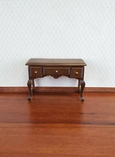 Dollhouse Vanity Table with Drawers Wood Walnut Finish 1:12 Scale Furniture