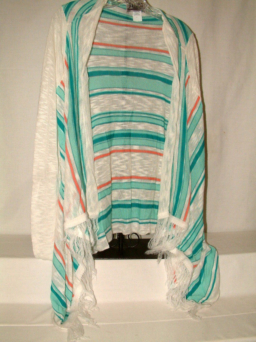 1335 OPEN FRONT FRINGED SHAWL COLLARED CARDIGAN FROM 212 NY, SIZE