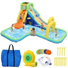 Inflatable Water Slide Park Great Water House with Long Slide, Climbing Wall🤽
