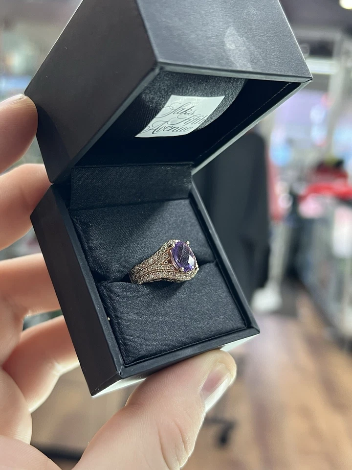 LEVIAN 14k Rose Gold Oval Purple Amethyst Approximately 1 CT Diamond Ring Sz 7 - Image 3 of 4