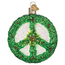 Old World Christmas HOLLY PEACE SYMBOL (36339) Glass Ornament w/OWC Box