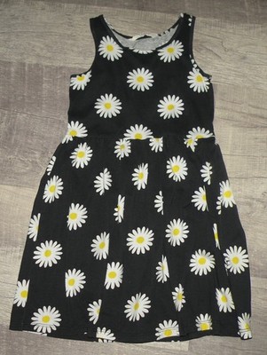 Girls Dress SUNDRESS H & M Size 6-8Y BLACK with WHITE/YELLOW Daisies/Sunflowers
