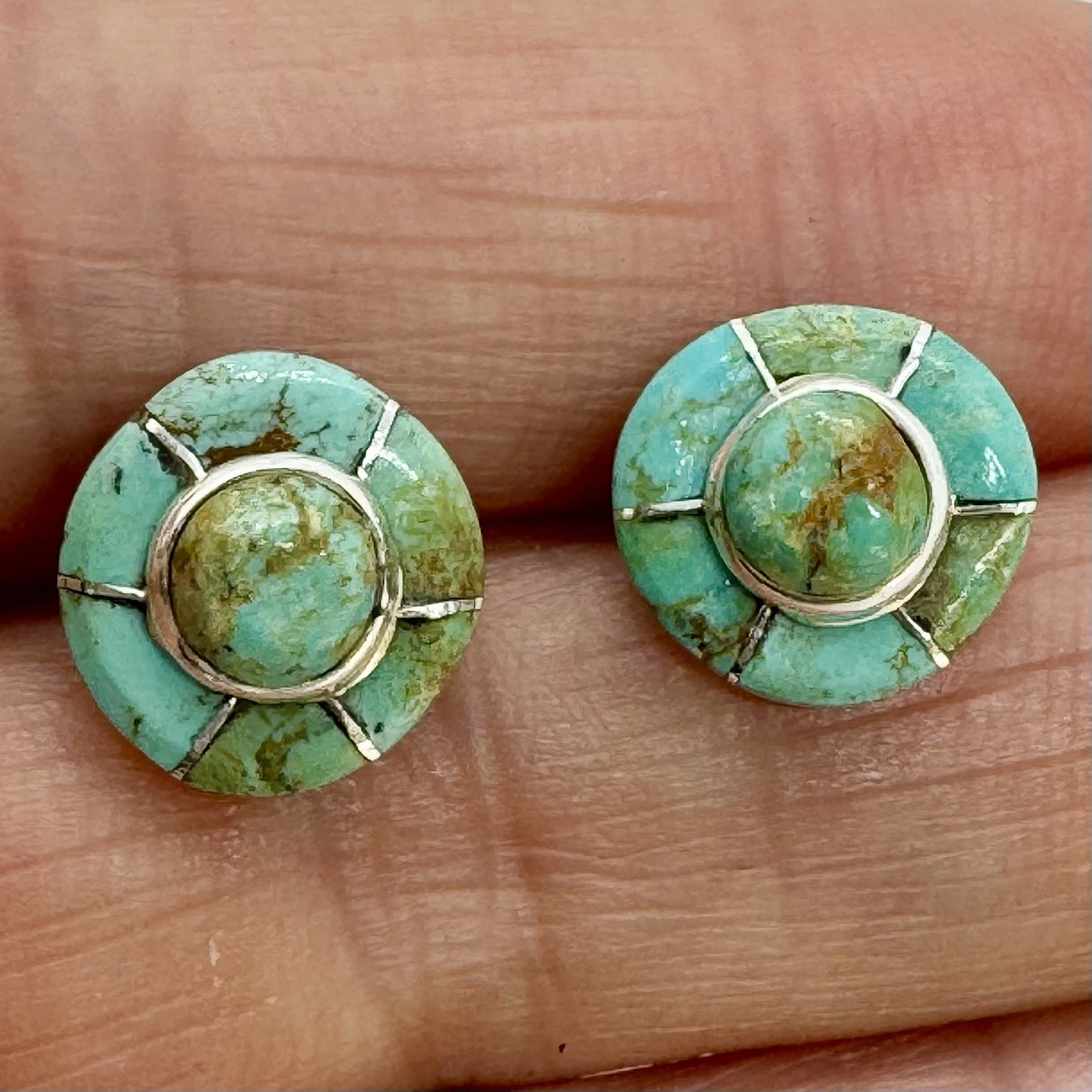 Navajo Natural Inlay Turquoise 7/16" Stud Earrings Sterling by Valerie Benally