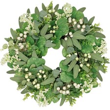 20" Greenery Wreath for Front Door - Eucalyptus Boxwood with Berries - Farmhou