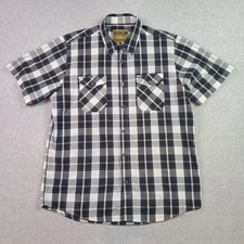 Dixxon Flannel Co Shirt Mens XL Thomas Black Gray Plaid Button Up Short Sleeve