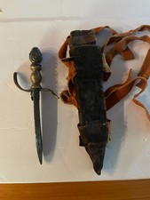 HANDMADE HANDSOME PRIMITIVE DAGGER W/brass HANDLE AND SHEATH, 4.5 blade