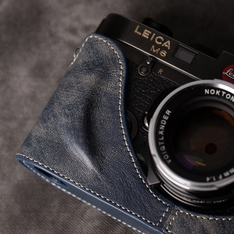 For Leica M6/MP/M4/M3/M2/M1 Denim Blue Real Leather Half Camera Case Bag Cover - Image 3 of 4