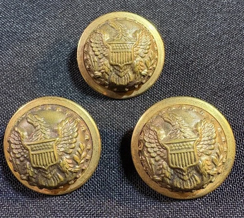 Post Civil War Brass Eagle Coat Buttons Set Of 3 Tin Backs Beautiful Condition