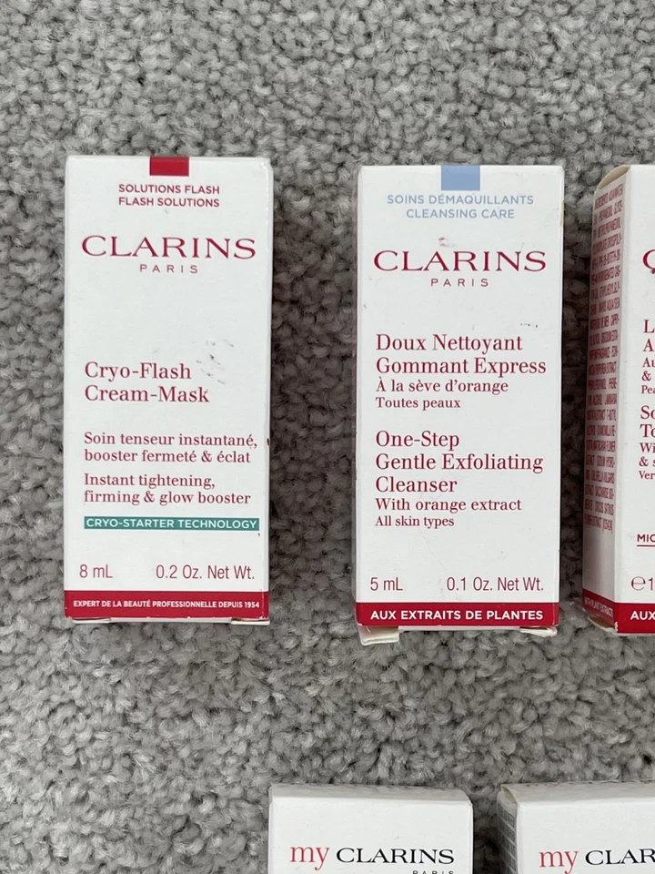 Clarins Travel Sample Cryo Flash Cream Mask Cleanser Primer Beauty Flash Lip Oil - Image 2 of 4