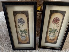 Two Floral Prints With Black Distressed Frames