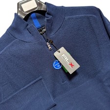 RLX Ralph Lauren Mens Pullover Wool Blend Knit 2XL Blue Quarter Zip Golf COOLMAX