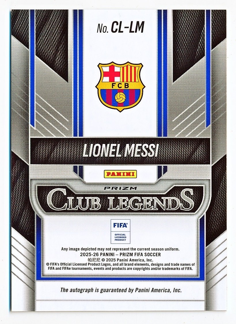 2025-26 Prizm FIFA Lionel Messi Club Legends Signatures Prizms Choice Auto #CLLM view 2