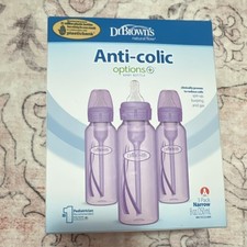 Dr. Brown  s Anti-Colic Narrow Neck Baby Bottle Set 3 Pack 8oz Purple BPA-Free