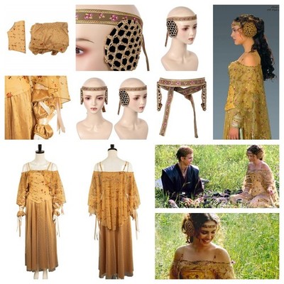 Star Wars Padme Amidala Cosplay Meadow Yellow princess Dress+Headband earmuffs