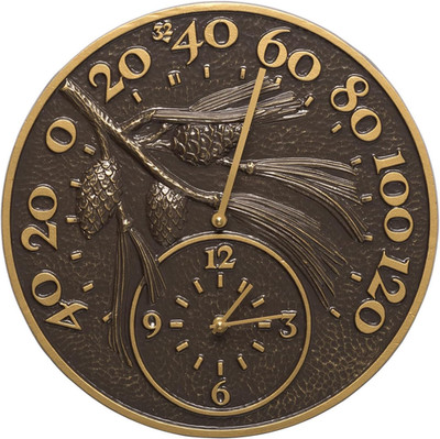 Pinecone Thermometer Clock, French Bronze